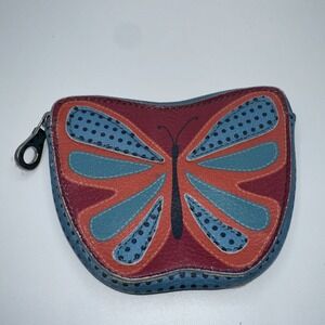Relic Butterfly Coin Purse Blue Red Polka Dot Zip Pouch Small Wallet